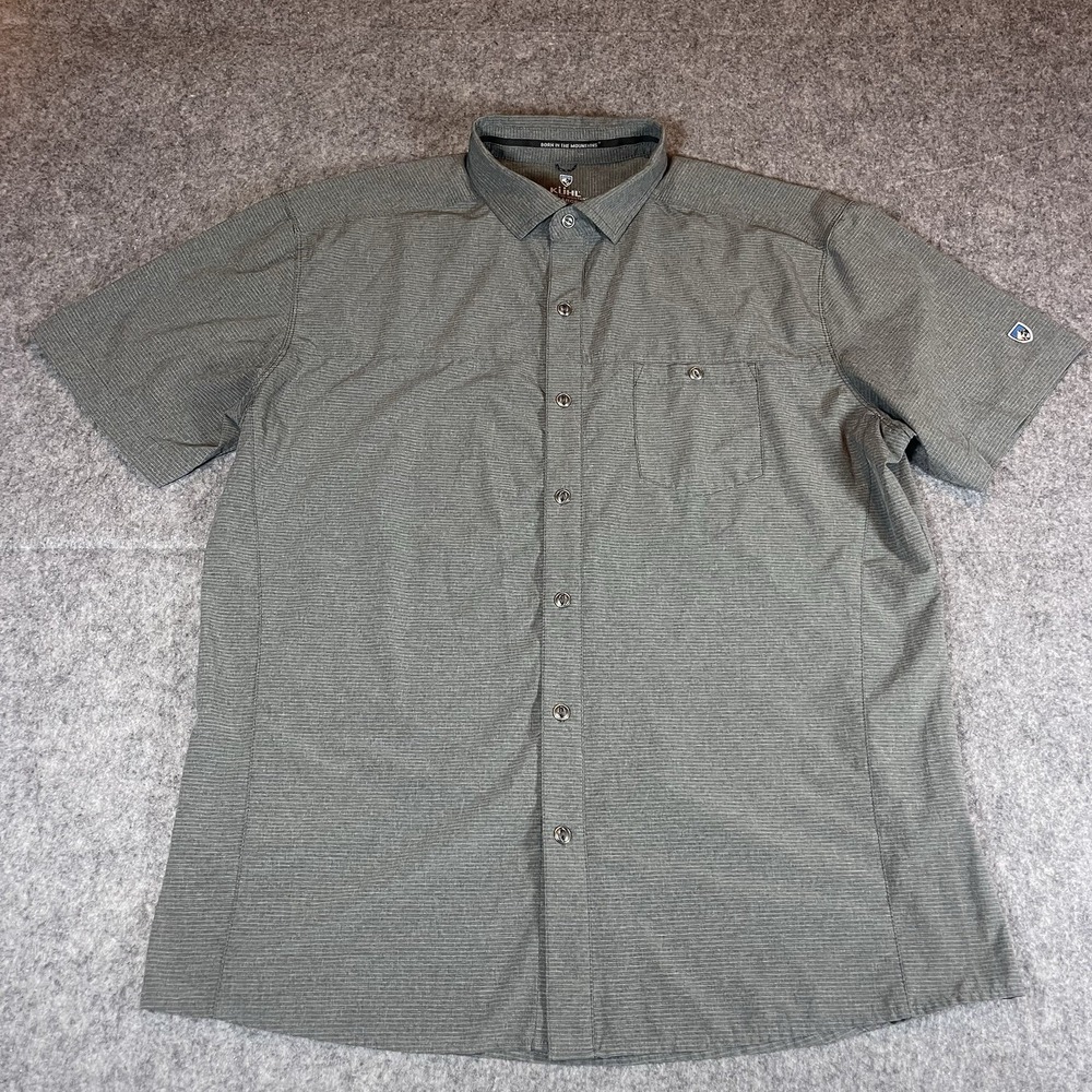 Kuhl Button Down Shirt Mens XL Gray Optimizr Short Sleeve Stretch Outdoor Hiking